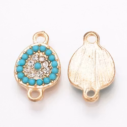 Ljust guldfärgad turkos connector strass, 1 st