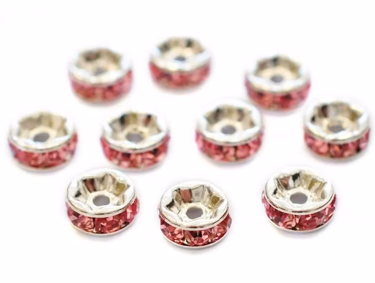 Silverfärgade rosa strassrondeller 4 mm, 10 st