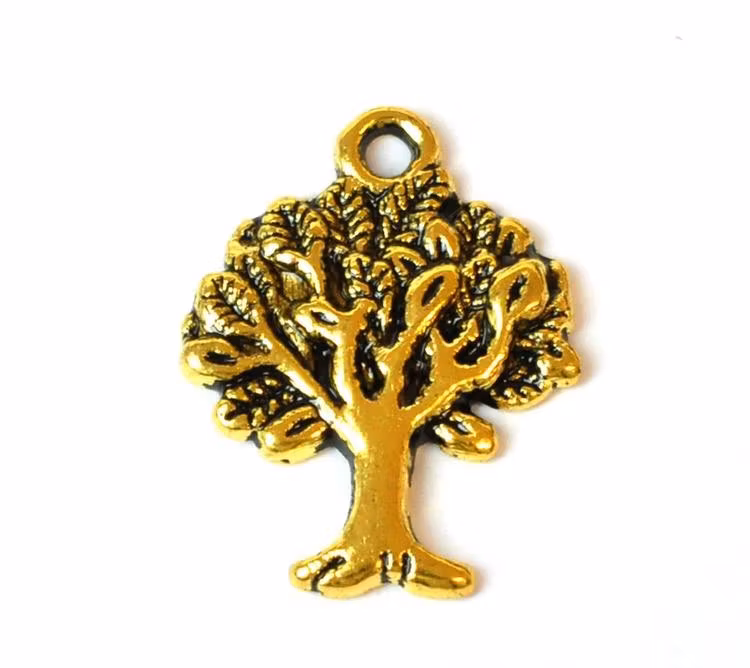 REA: Antikt guldfärgade berlocker Livets träd, ca 100 st