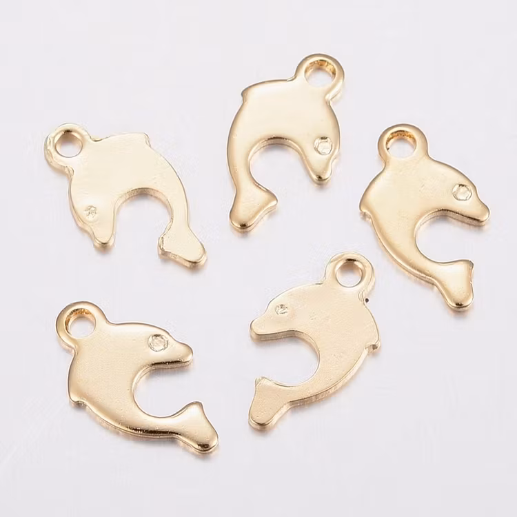 Guldfärgat kirurgiskt stål berlocker delfin med PVD plätering, 10 st