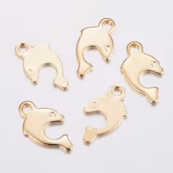 Guldfärgat kirurgiskt stål berlocker delfin med PVD plätering, 10 st