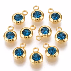 Guldfärgat rostfritt stål berlock liten blå, 1 st