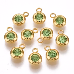 Guldfärgat rostfritt stål berlock, liten ljusgrön, 1 st