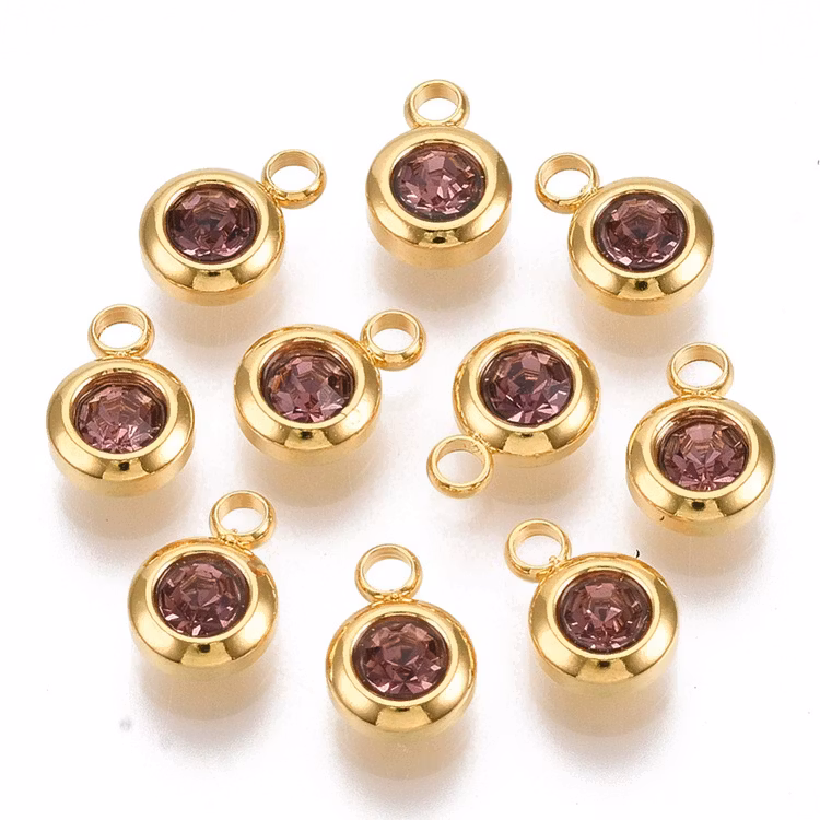 Guldfärgat rostfritt stål berlock liten lila, 1 st