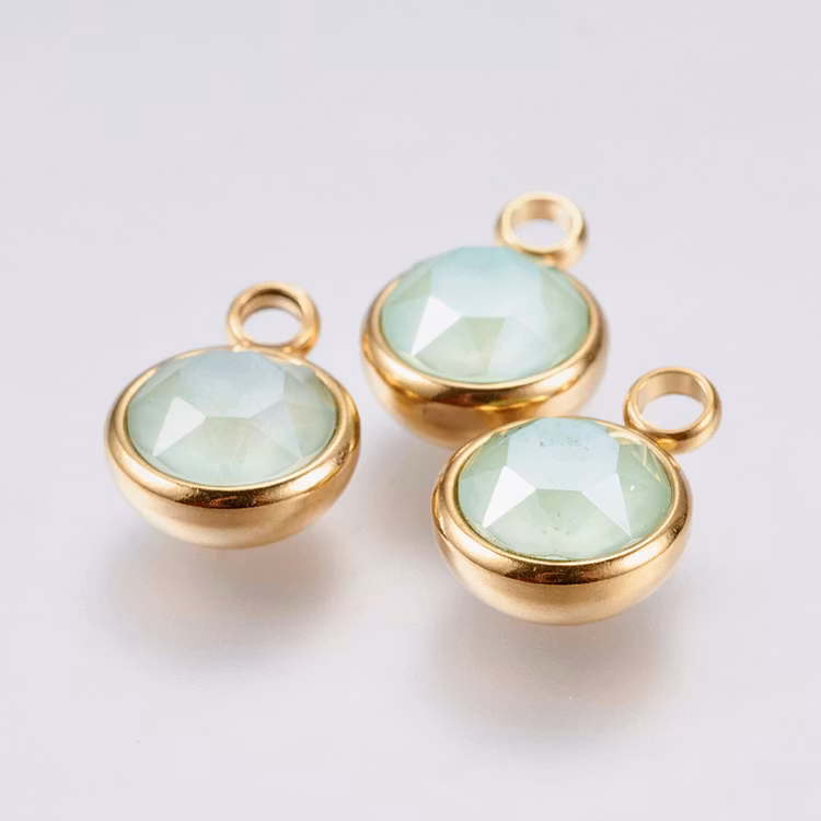 Guldfärgat rostfritt stål stor berlock ljusgrön med PVD plätering, 1 st