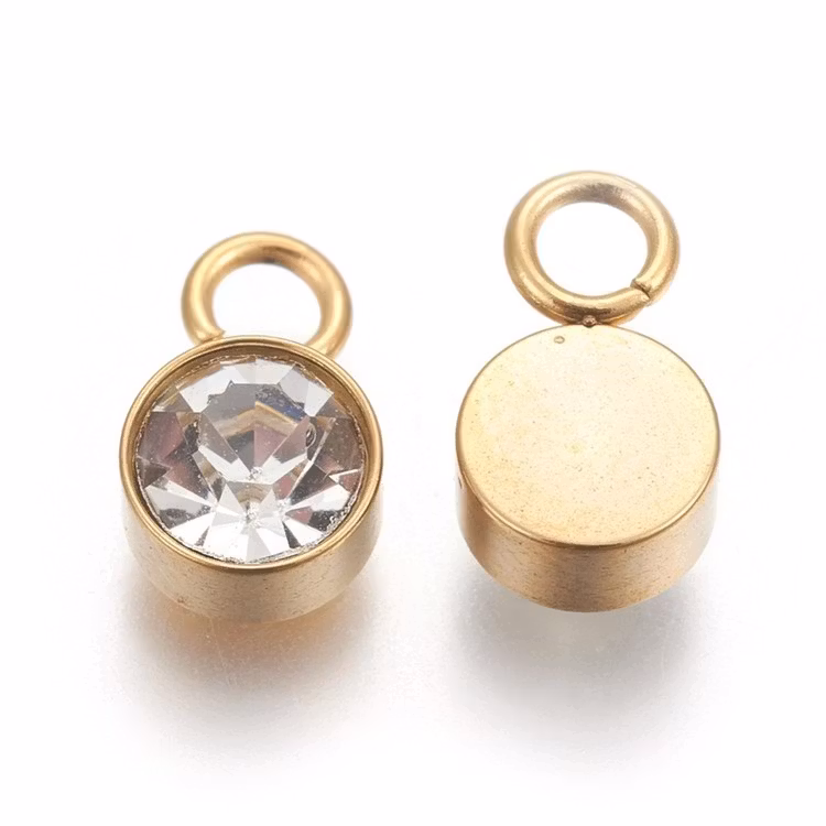 Guldfärgat rostfritt stål berlock glas med PVD plätering, 1 st