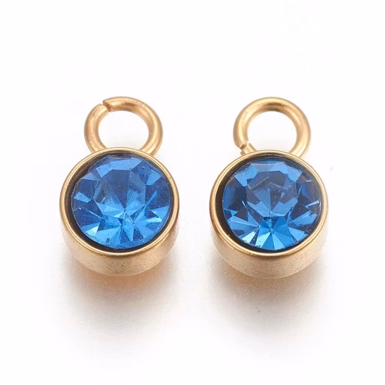 Guldfärgat rostfritt stål berlock blå med PVD plätering, 1 st