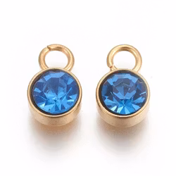 Guldfärgat rostfritt stål berlock blå med PVD plätering, 1 st