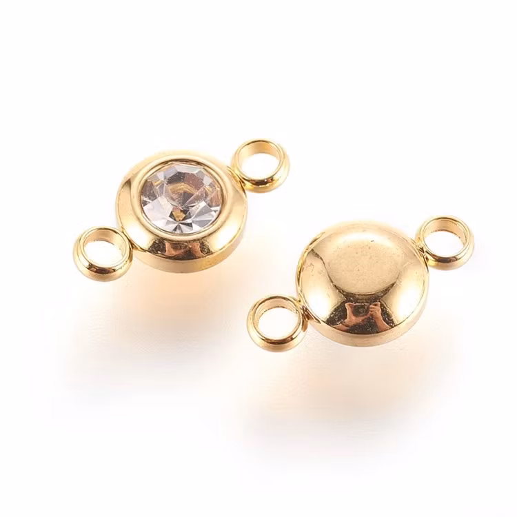 Guldfärgat rostfritt stål connector liten glas med PVD plätering, 1 st