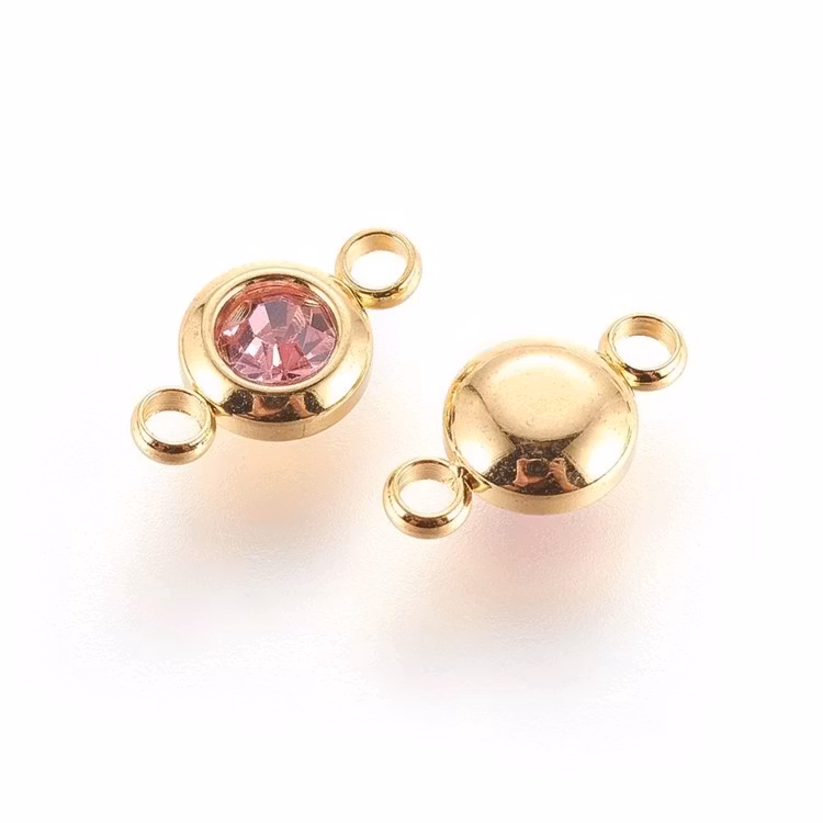 Guldfärgat rostfritt stål connector liten rosa med PVD plätering, 1 st