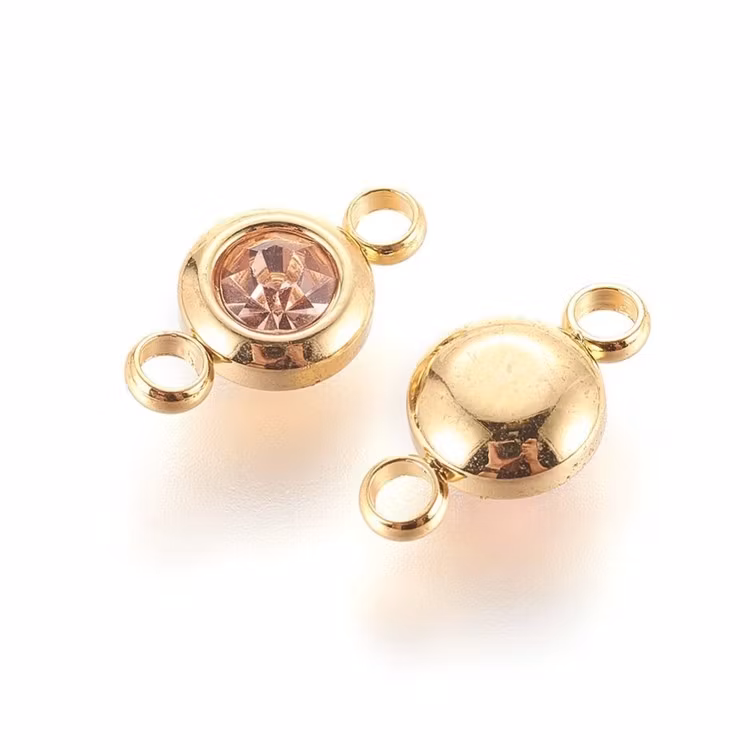 Guldfärgat rostfritt stål connector liten peach med PVD plätering, 1 st