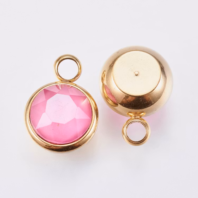 Guldfärgat rostfritt stål stor berlock rosa med PVD plätering, 1 st