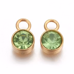 Guldfärgat rostfritt stål berlock ljusgrön med PVD plätering, 1 st