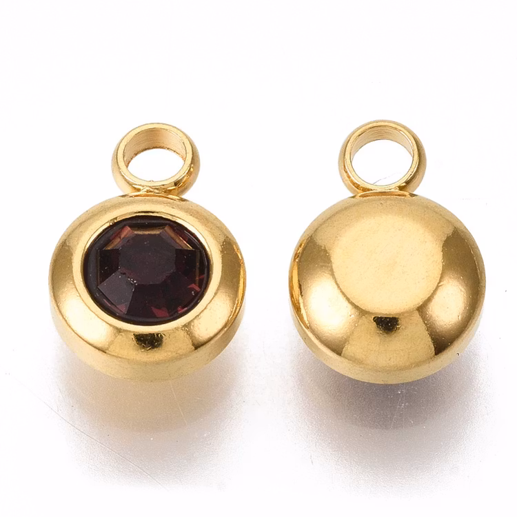 Guldfärgat rostfritt stål berlock, liten mörklila, 1 st