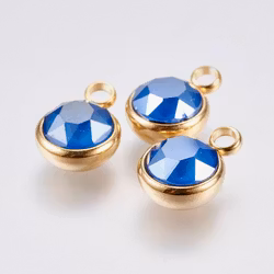 Guldfärgat rostfritt stål stor berlock blå med PVD plätering, 1 st