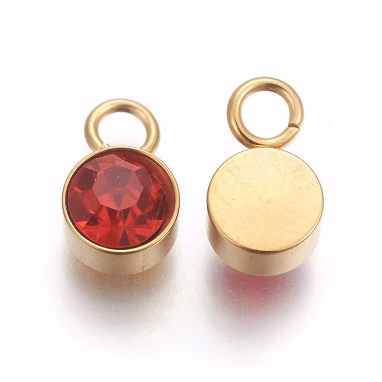 Guldfärgat rostfritt stål berlock röd med PVD plätering, 1 st