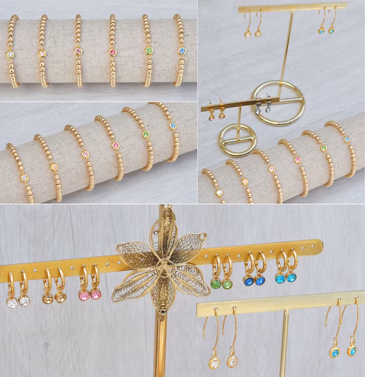 Guldfärgat rostfritt stål connector liten ljusblå med PVD plätering, 1 st