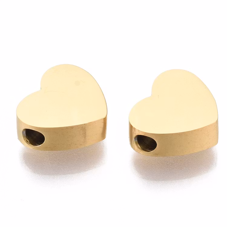 Guldfärgat rostfritt stål pärla hjärta med PVD plätering, 1 st