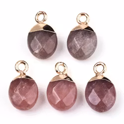 Guldfärgad oval berlock jordgubbskvarts, 1 st