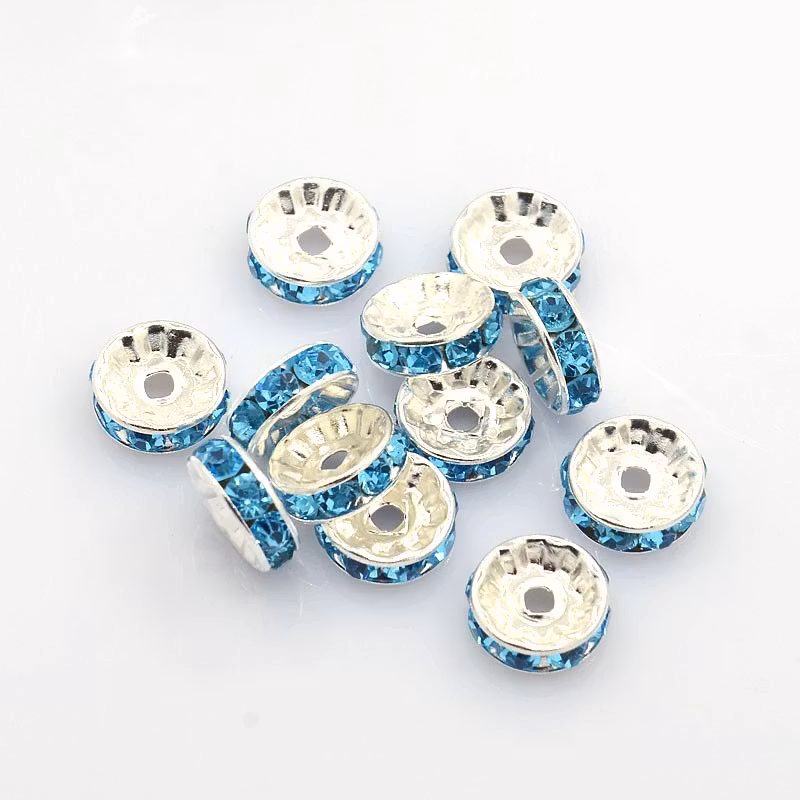 Silverfärgade turkosa strassrondeller 6 mm, 10 st