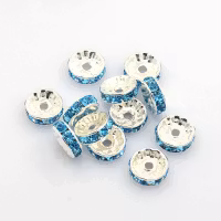 Silverfärgade turkosa strassrondeller 8 mm, 10 st