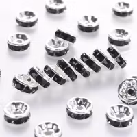 Silverfärgade svarta strassrondeller 8 mm, 10 st