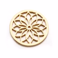 Guldfärgat rostfritt stål runt hänge blomma med PVD plätering, 1 st