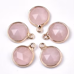 Guldfärgad berlock rund rosenkvarts, 1 st