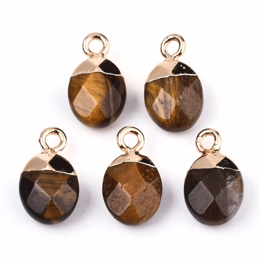 Guldfärgad oval berlock tigeröga, 1 st