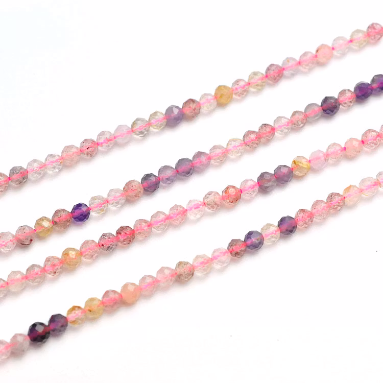 Facetterad jordgubbskvarts melerad 3 mm, 1 sträng