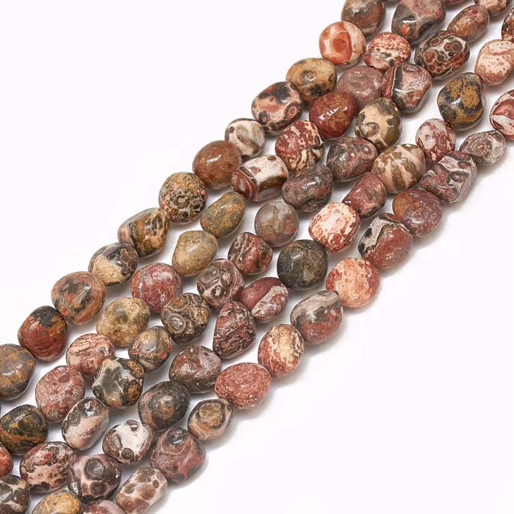 Jaspis leopardskin nuggets, 1 sträng