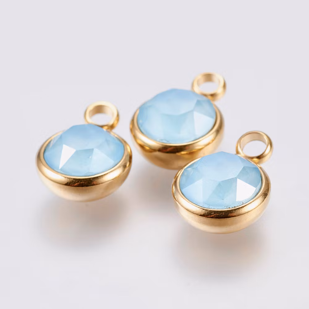 Guldfärgat rostfritt stål stor berlock turkos med PVD plätering, 1 st