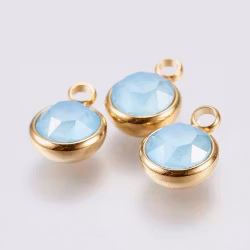 Guldfärgat rostfritt stål stor berlock turkos med PVD plätering, 1 st