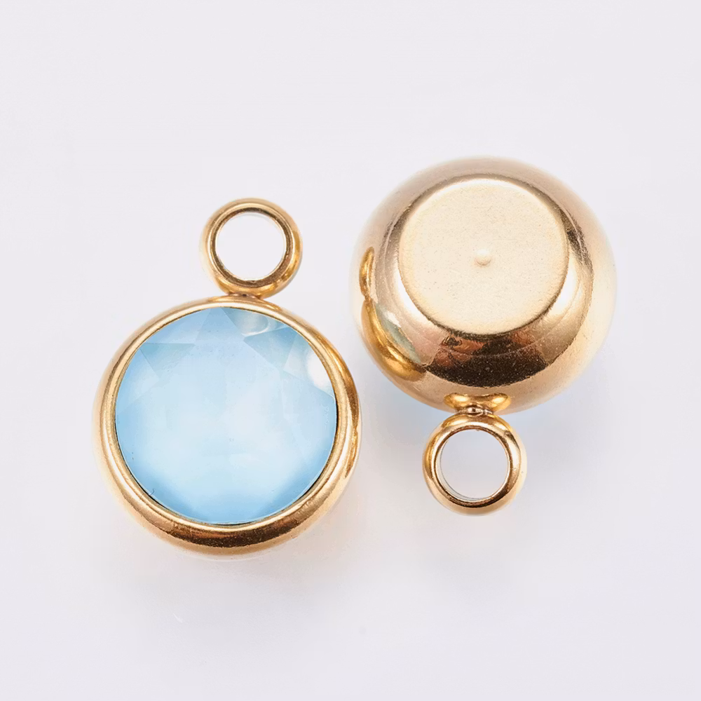 Guldfärgat rostfritt stål stor berlock turkos med PVD plätering, 1 st