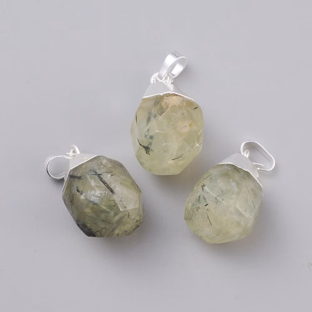 Silverfärgat hänge droppe prehnit, 1 st
