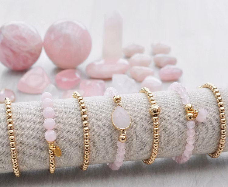 Rosenkvarts 8 mm, 5 strängar