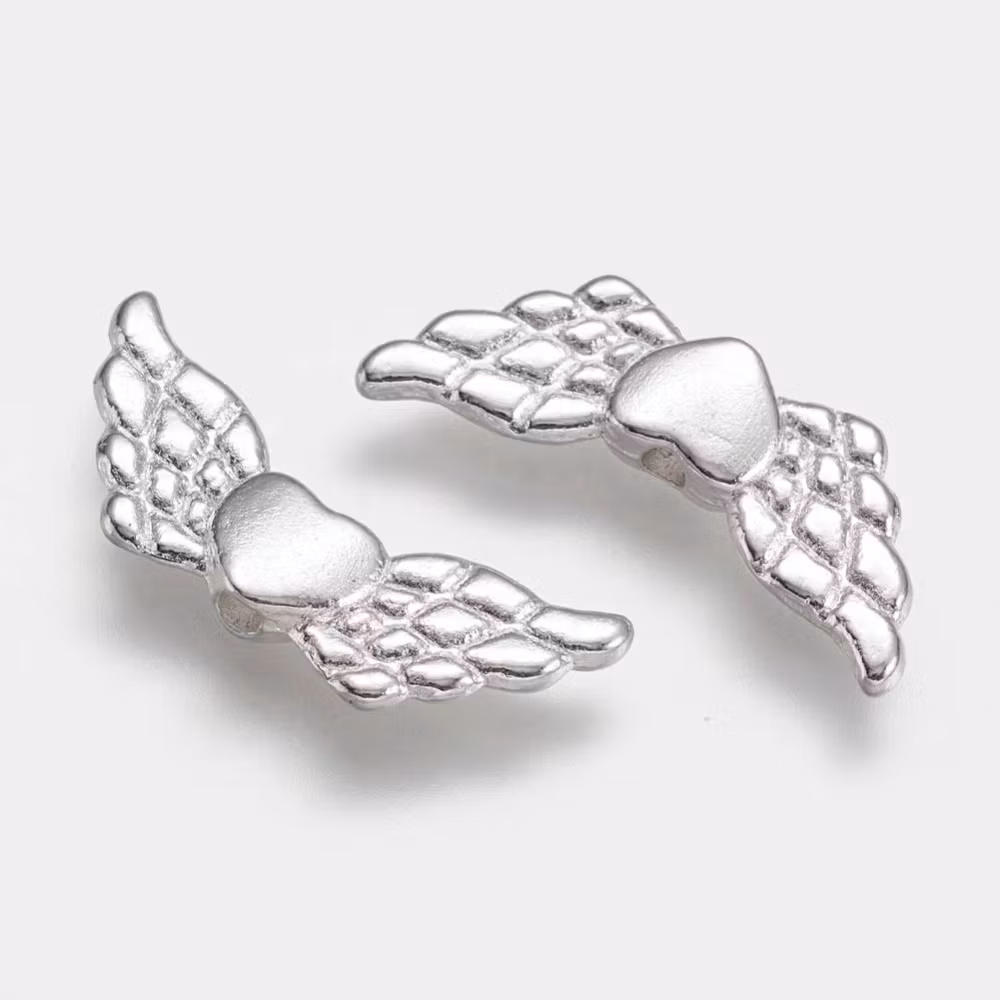 Silverfärgade änglavingar med hjärta, 10 st