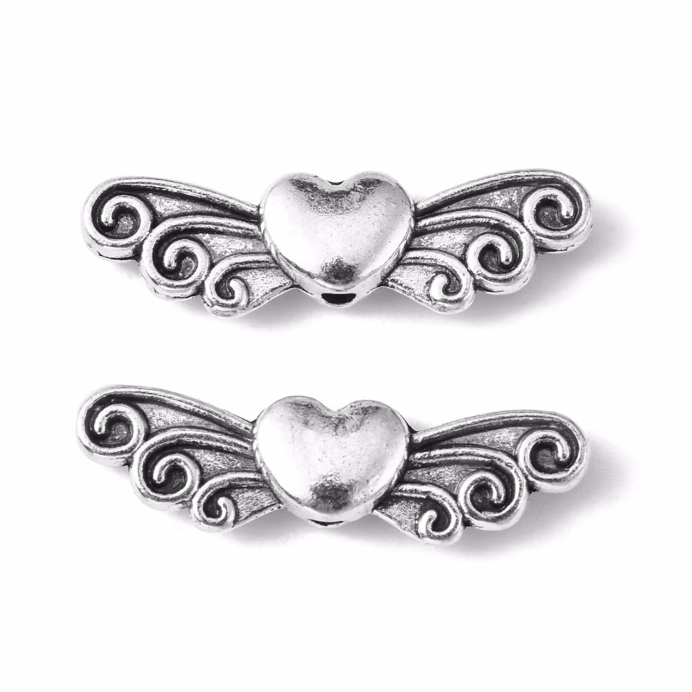 REA: Antikfärgade änglavingar sirliga med hjärtan, 10 st