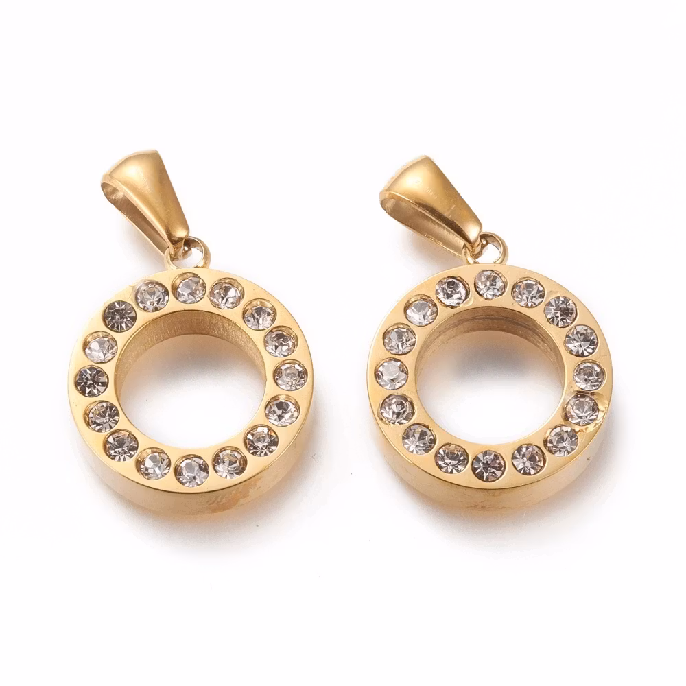 Guldfärgat rostfritt stål hänge med strass med PVD plätering, 1 st