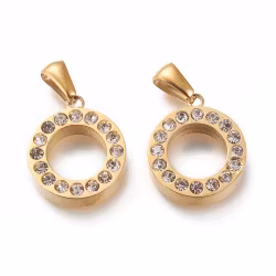 Guldfärgat rostfritt stål hänge med strass med PVD plätering, 1 st