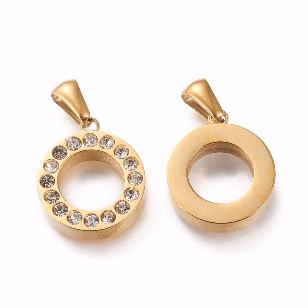 Guldfärgat rostfritt stål hänge med strass med PVD plätering, 1 st
