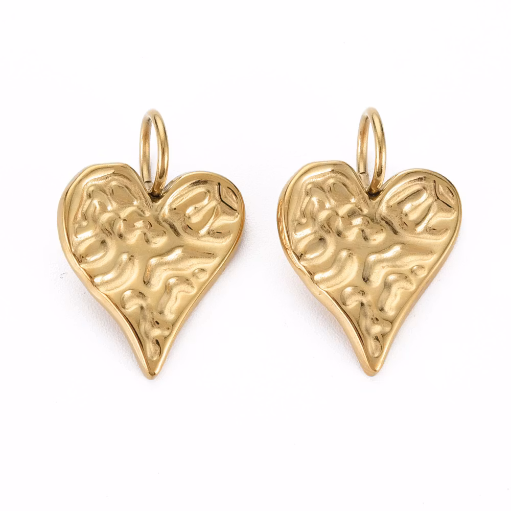 Guldfärgat rostfritt stål hänge mönstrat hjärta med PVD plätering, 1 st
