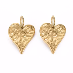 Guldfärgat rostfritt stål hänge mönstrat hjärta med PVD plätering, 1 st