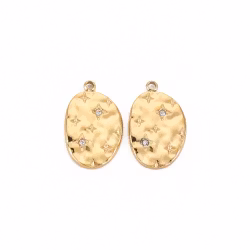 Guldfärgat rostfritt stål oval berlock och strass med PVD plätering, 1 st