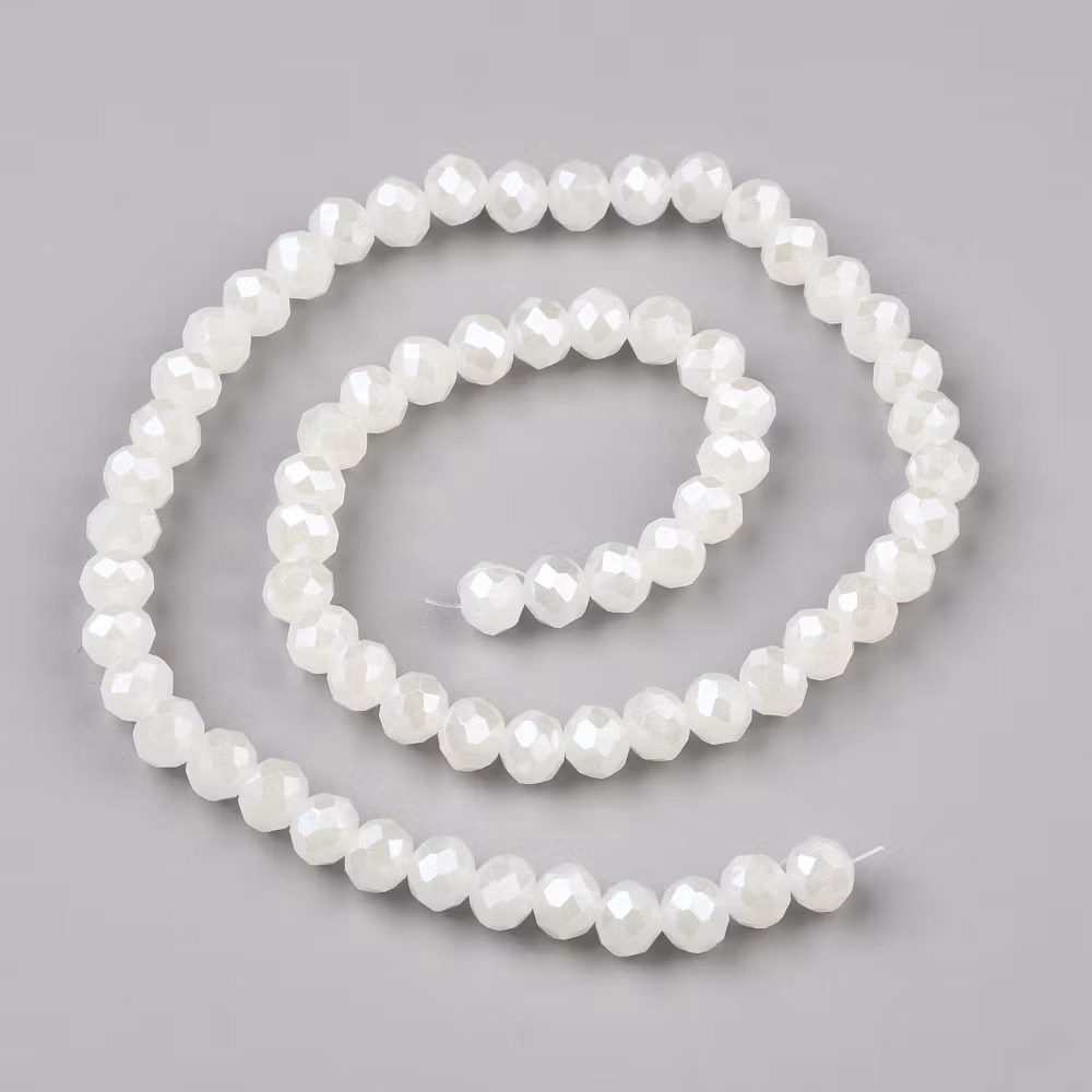 Facetterade abacus 4x3 mm vita glittriga, 1 sträng