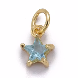 Guldfärgad berlock ljusblå stjärna med cubic zirconia, 1 st