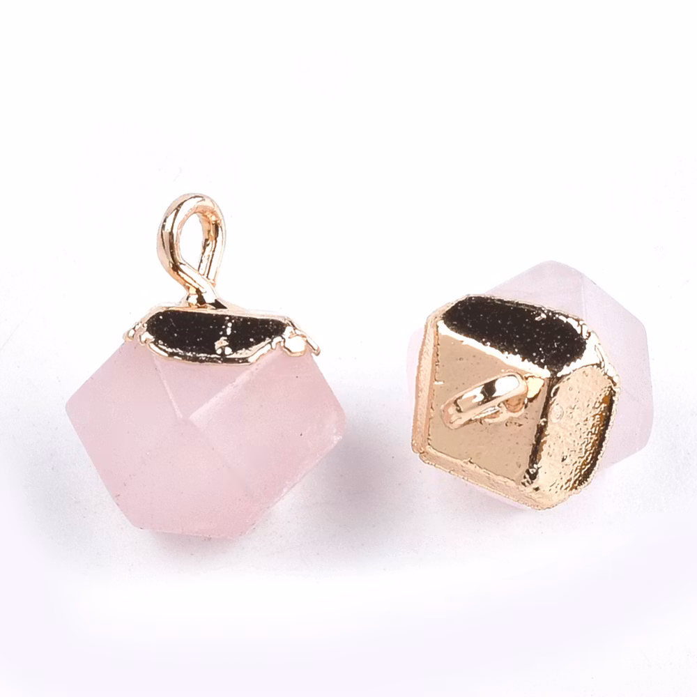 Guldfärgad facetterad berlock rosenkvarts, st