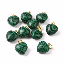 Gold-colored pendant heart malachite, 1 pc.