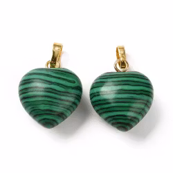 Gold-colored pendant heart malachite, 1 pc.
