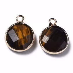 Guldfärgad berlock rund tigeröga, 1 st